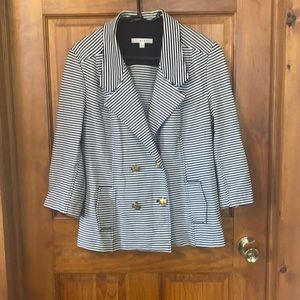 3/4 sleeve navy and white striped blazer